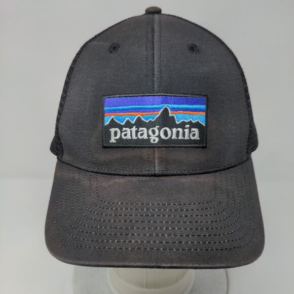 Patagonia P-6 Snapback Trucker Hat Black OSFA Mesh Back Solid Netplus - Picture 2 of 9